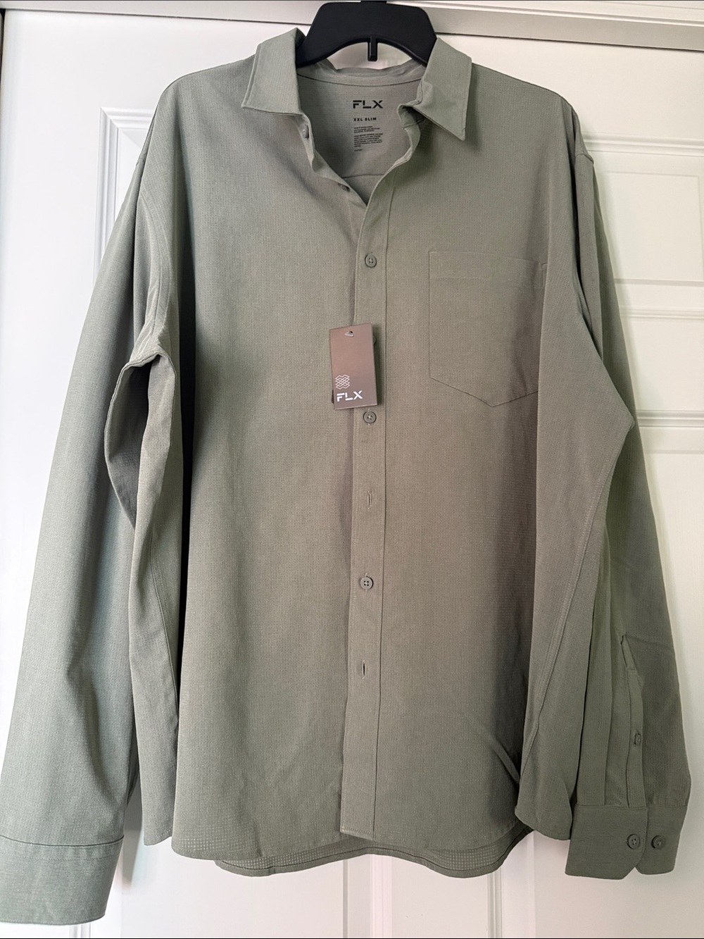 FLX Men's Casual Button-Down Shirt in Sage Green
